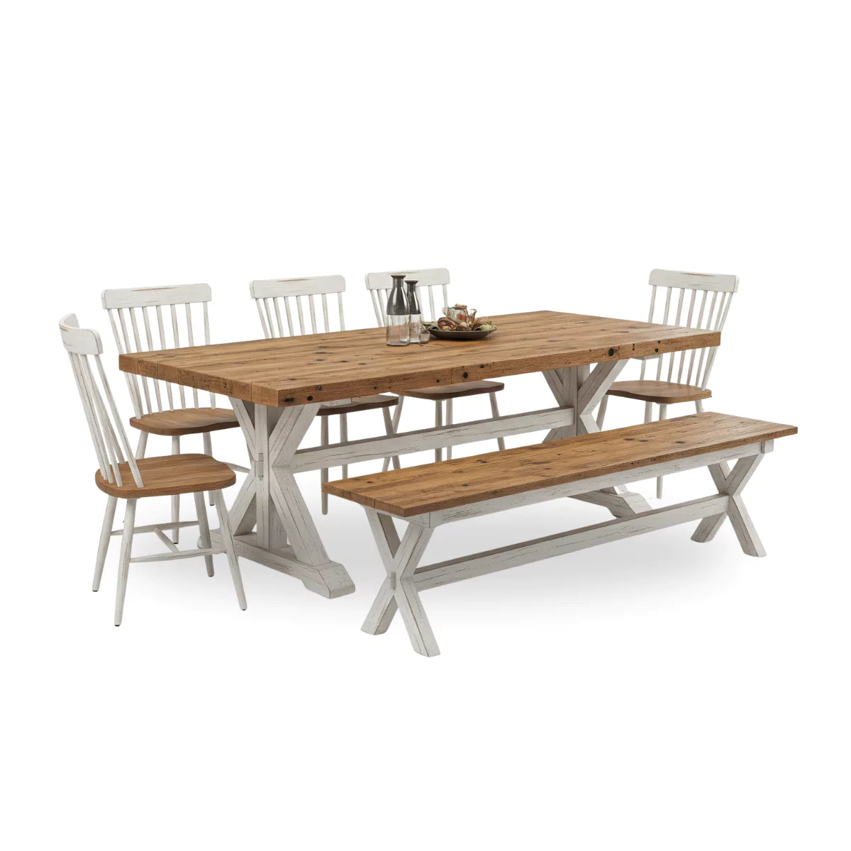 Braverton Farmhouse Dining Table Set with Chairs & Bench